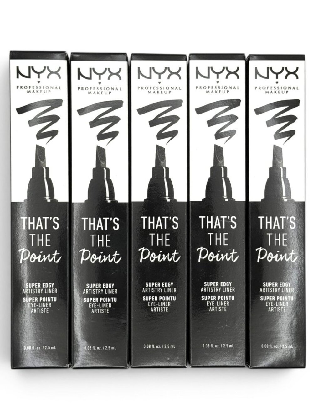 5 Pack NYX Thats The Point Liquid Eyeliner Super Edgy BLACK Satin Matte Felt Tip